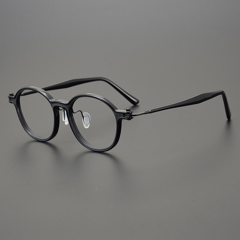 Gatenac Unisex Full Rim Round Acetate Titanium Eyeglasses Gxyj827 Full Rim Gatenac Black  