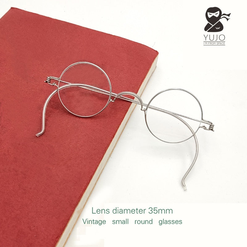 Yujo Unisex Full Rim 35mm Round Stainless Steel Handcrafted Eyeglasses Customized Lens Options Full Rim Yujo C1  