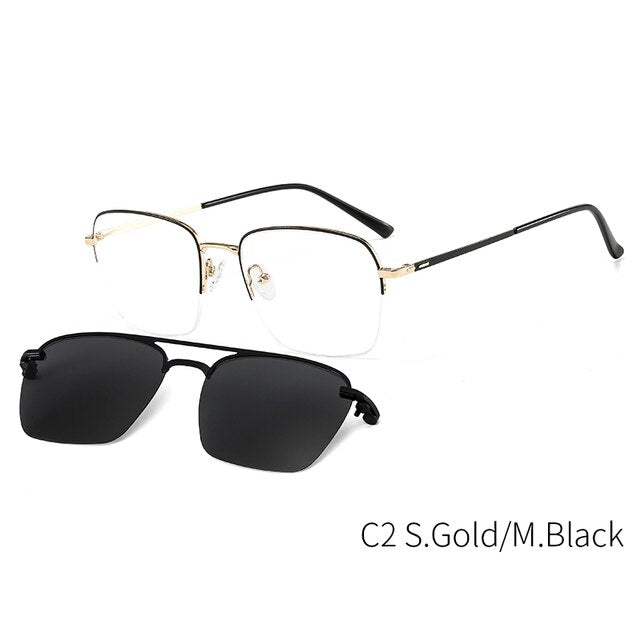 Kansept Unisex Full Rim Square Alloy Frame Eyeglasses Magnetic Polarized Clip On Sunglasses Dp33060 Clip On Sunglasses Kansept C2 CN 