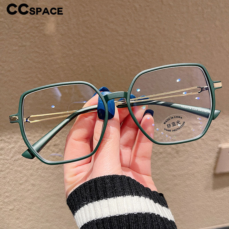 CCspace Unisex Full Rim Polygon Square Tr 90 Titanium Eyeglasses 55886 Full Rim CCspace   