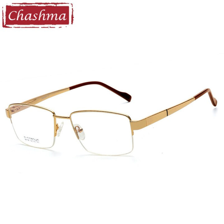Chashma Ottica Men's Semi Rim Square Titanium Eyeglasses 9196 Semi Rim Chashma Ottica Gold  