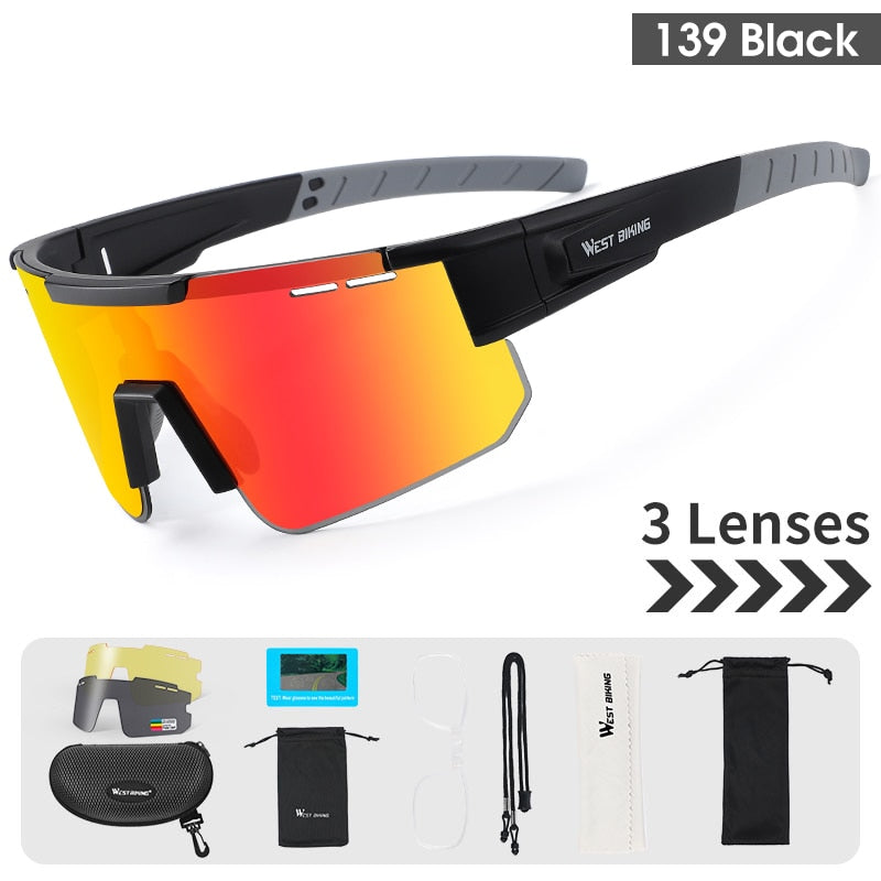 West Biking Unisex Semi Rim Tr 90 Polarized Sport Sunglasses YP0703141 Sunglasses West Biking 3Len Black 139 UV400 -1Lens United States
