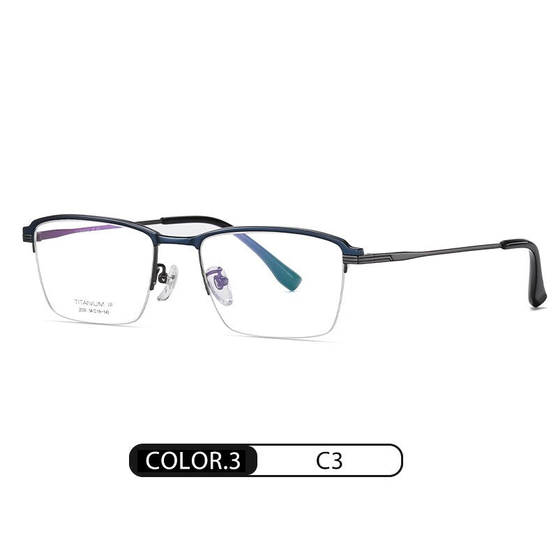 Hotochki Men's Semi Rim Square Titanium Eyeglasses Yj2033 Semi Rim Hotochki C3  