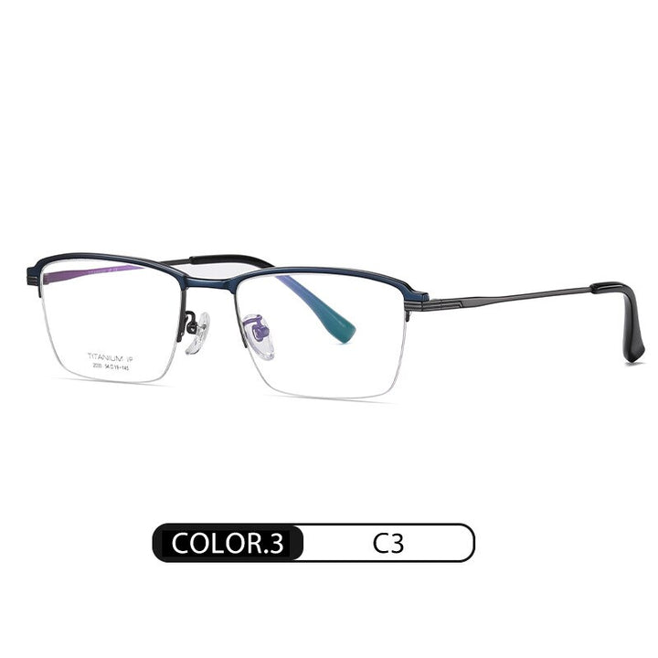 Hotochki Men's Semi Rim Square Titanium Eyeglasses Yj2033 Semi Rim Hotochki C3  