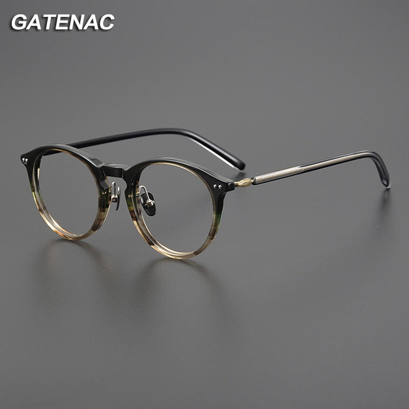 Gatenac Unisex Full Rim Round Acetate Titanium Eyeglasses Gxyj1027 Full Rim Gatenac   