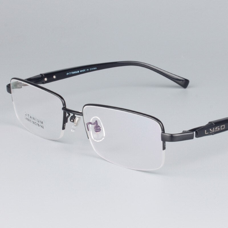 Bclear Men's Semi Rim Rectangular Titanium Eyeglasses Lb9910 Semi Rim Bclear Black  