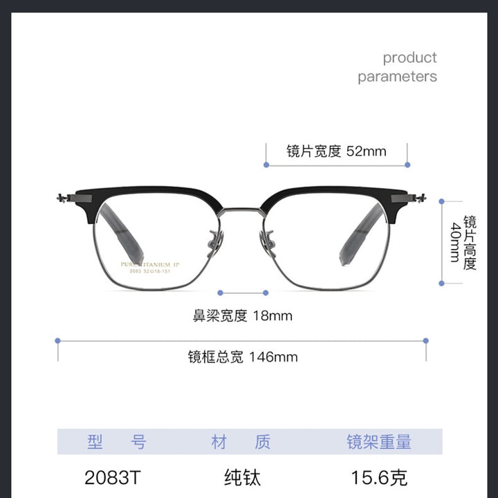 Zirosat Men's Full Rim Square Titanium Acetate Eyeglasses 2083T Full Rim Zirosat   