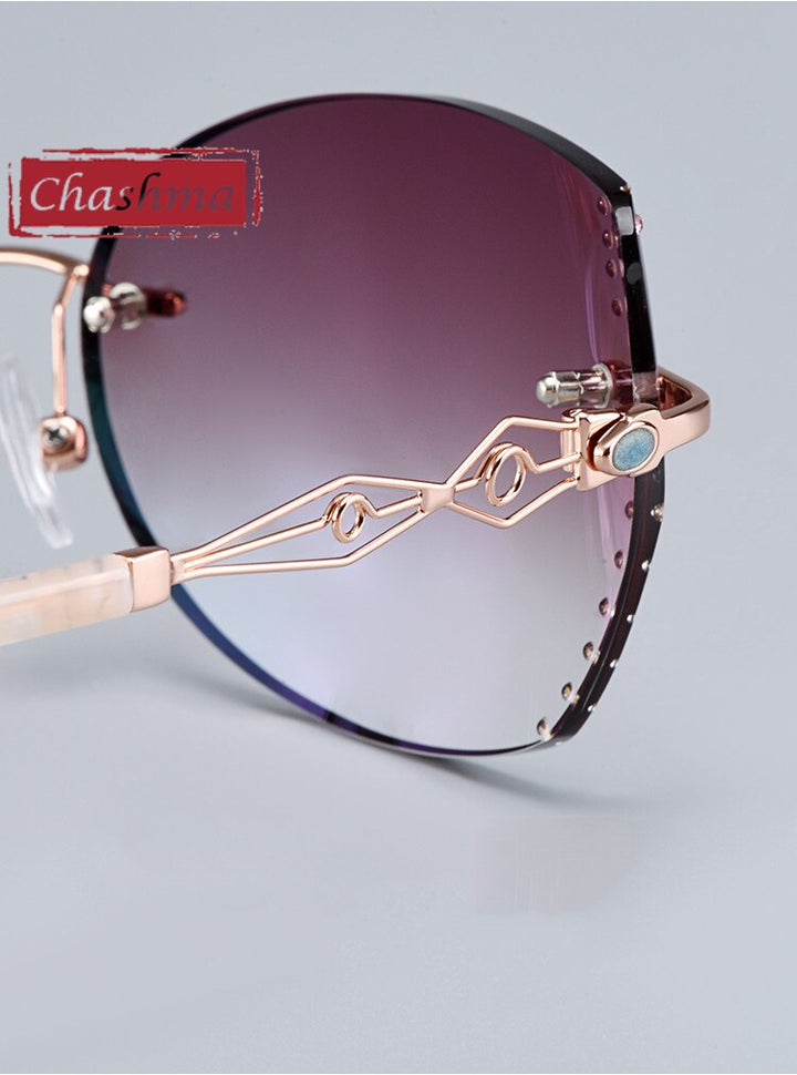 Chashma Women's Rimless Square Cat Eye Titanium Sunglasses 58073 Sunglasses Chashma   