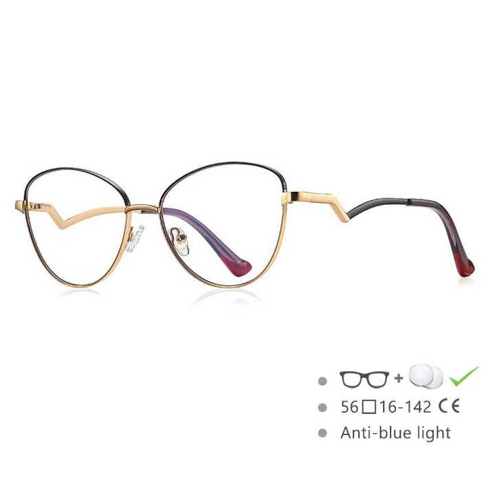 CCSpace Women's Full RIm Cat Eye Alloy Frame Eyeglasses 54550 Full Rim CCspace China Gold-black Beige