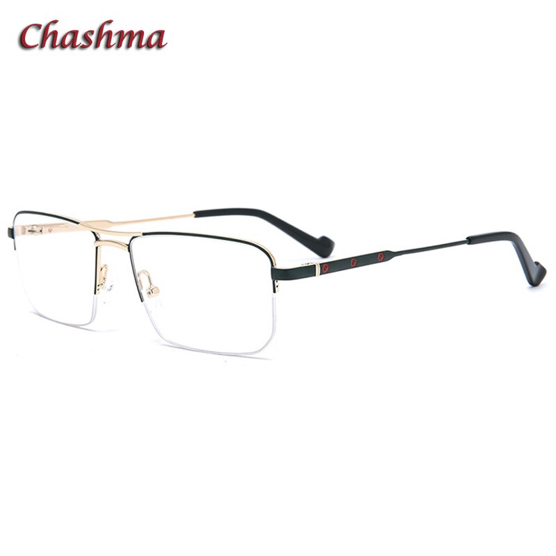 Chashma Men's Semi Rim Rectangle Spring Hinge Stainless Steel Frame Eyeglasses 3577 Semi Rim Chashma Dark Green  