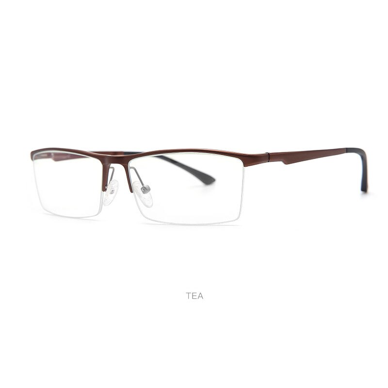Hdcrafter Men's Semi Rim Square Aluminum Magnesium Eyeglasses 8826 Semi Rim Hdcrafter Eyeglasses Tea  