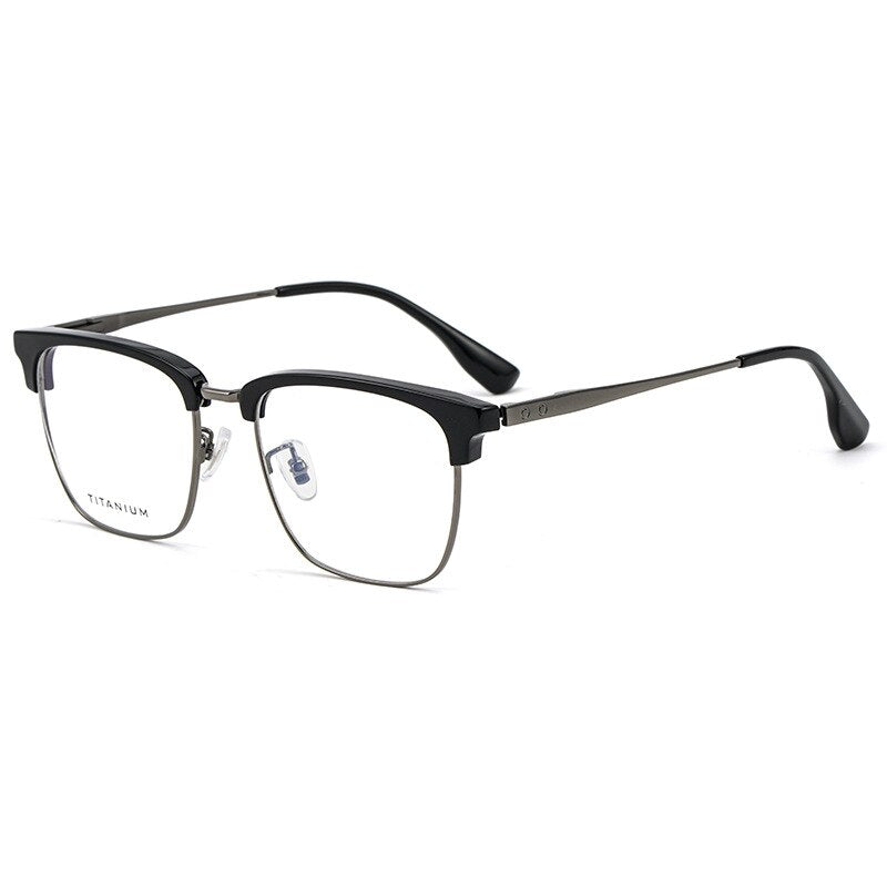 Yimaruili Men's Full Rim Square Acetate Titanium Eyeglasses 8653cmh Full Rim Yimaruili Eyeglasses Black Gun  