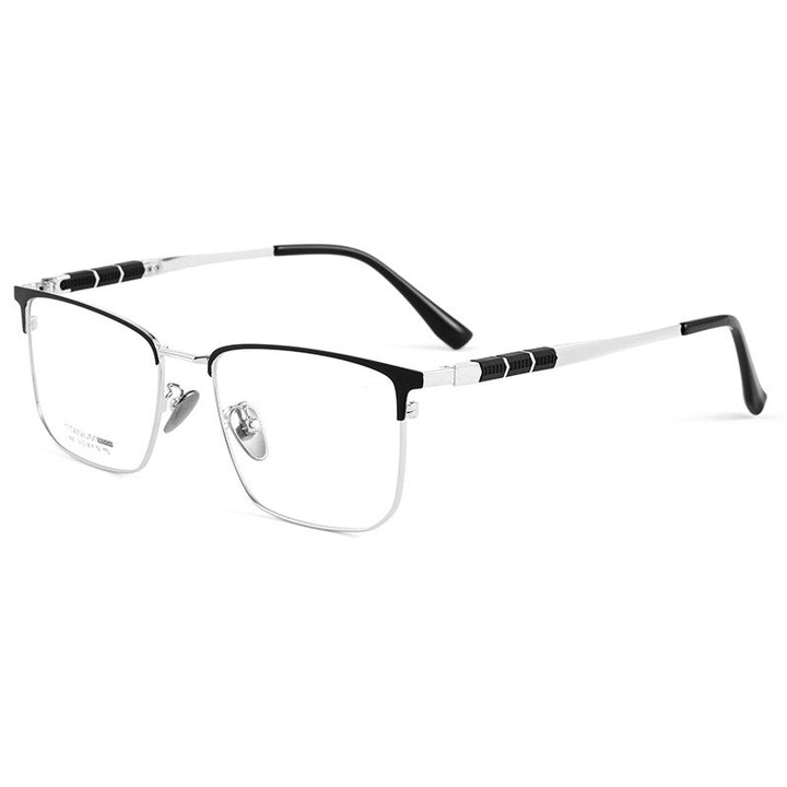 Handoer Men's Full Rim Square Titanium Eyeglasses 9010bt Full Rim Handoer Black Silver  