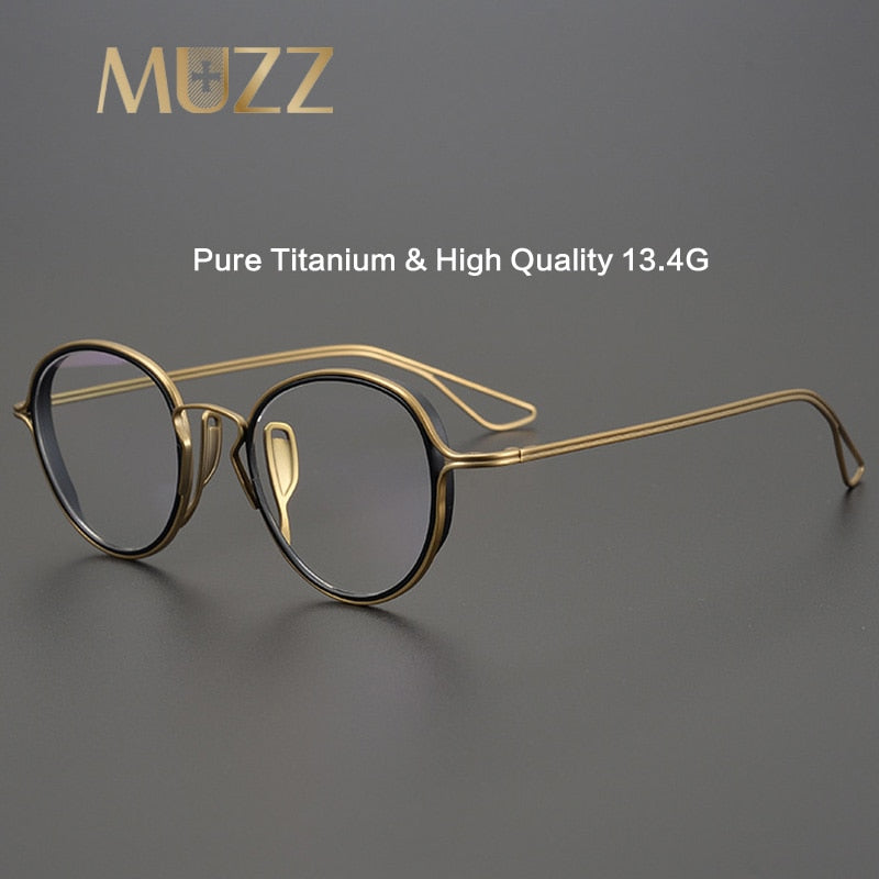 Muzz Unisex Full Rim Round Hand Crafted Titanium Frame/Inner Ring Eyeglasses 100 Full Rim Muzz   