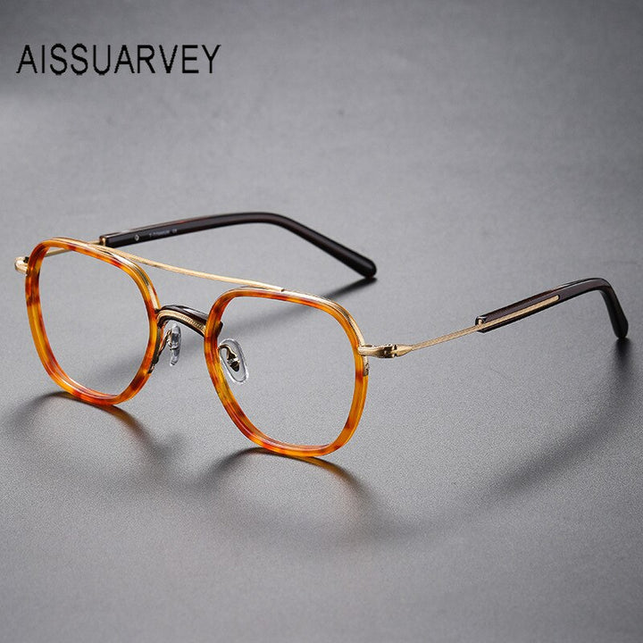Aissuarvey Men's Eyeglasses Titanium Ip Acetate Double Bridge Full Rim 13.3g Full Rim Aissuarvey Eyeglasses Tortoise CN 