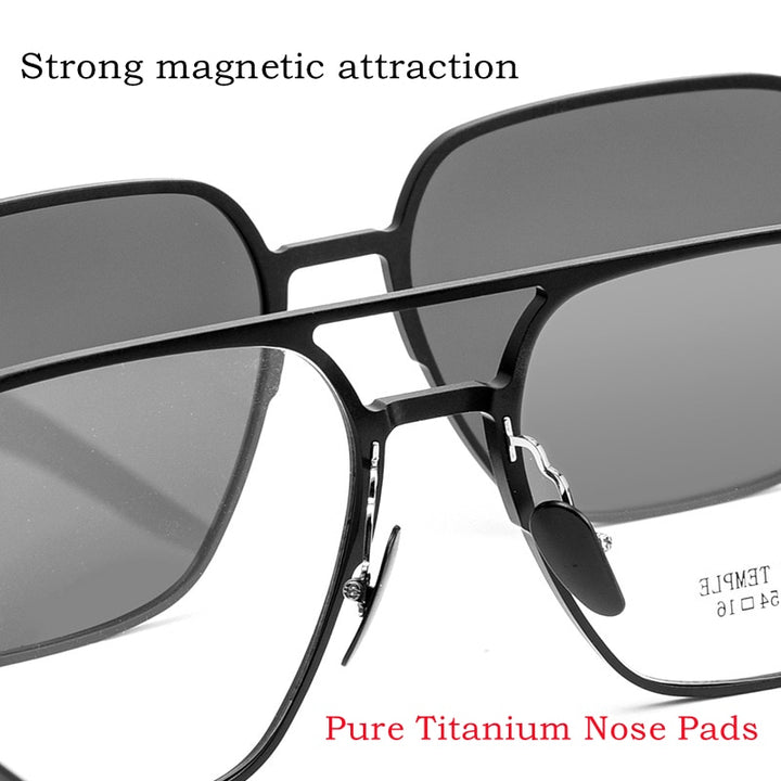 Yimaruili Unisex Full Rim Square Double Bridge Titanium Eyeglasses Clip On Sunglasses P72046 Clip On Sunglasses Yimaruili Eyeglasses   