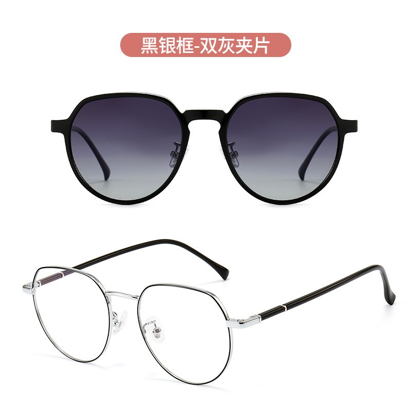 Kansept Women's Full Rim Round Cat Eye Alloy Eyeglasses Clip On Sunglasses Clip On Sunglasses Kansept Black Silver - gray CN Other