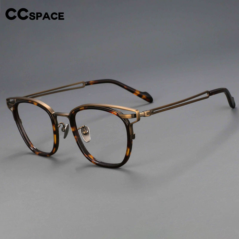 CCSpace Unisex Full Rim Square Titanium Acetate Eyeglasses 55227 Full Rim CCspace   