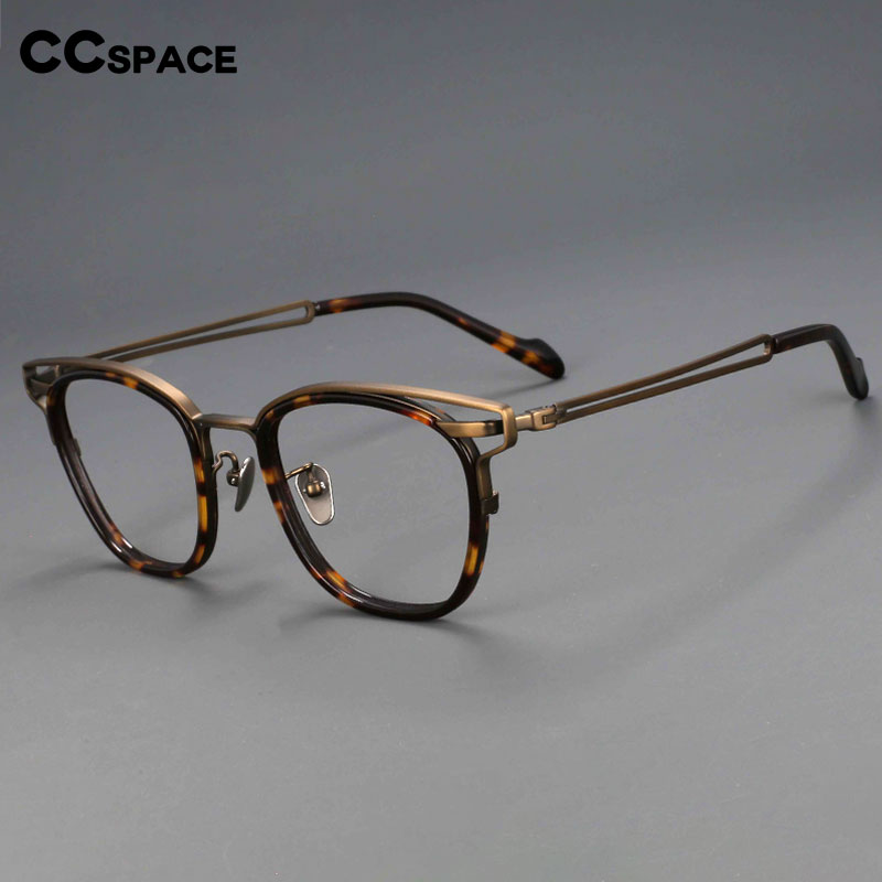 CCspace Unisex Full Rim Square Titanium Acetate Eyeglasses 55227 Full Rim CCspace   