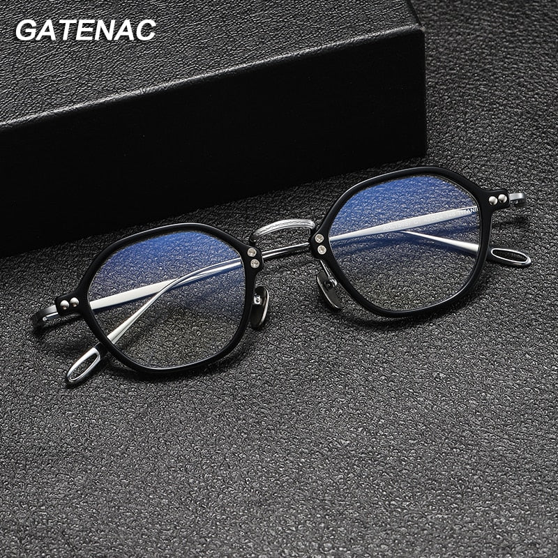 Gatenac Unisex Full Rim Round Titanium Acetate Eyeglasses Gxyj1090 Full Rim Gatenac   