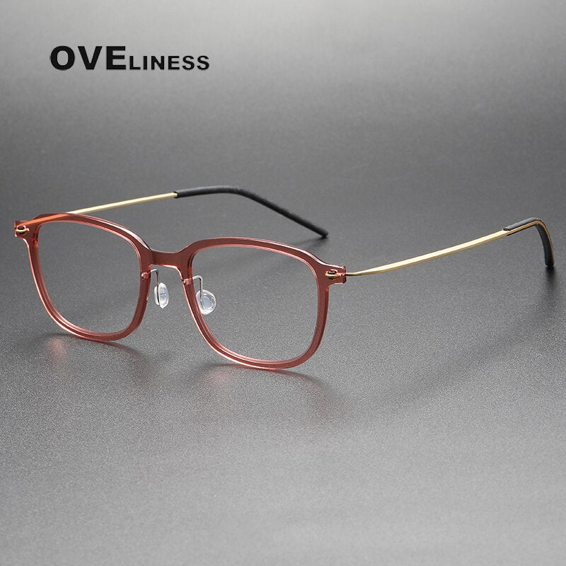 Oveliness Unisex Full Rim Square Acetate Titanium Eyeglasses 6510 Full Rim Oveliness transparent pink  