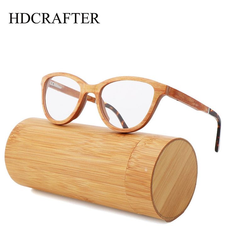 Hdcrafter Unisex Full Rim Square Cat Eye Wood Eyeglasses 56362 Full Rim Hdcrafter Eyeglasses   