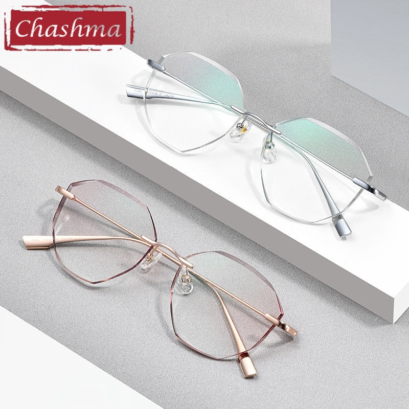 Chashma Women's Rimless Irregular Round Titanium Eyeglasses Tinted Lenses 99219 Rimless Chashma   