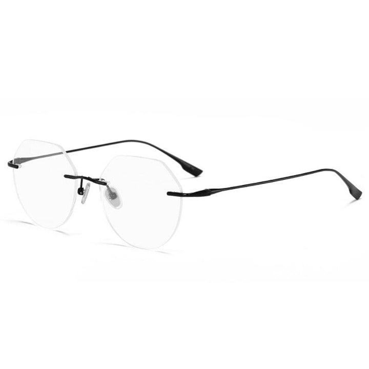 Handoer Men's Rimless Customized Lens Shape Titanium Eyeglasses 121214 Rimless Handoer Black  