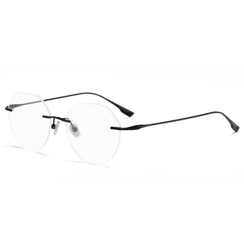 Handoer Men's Rimless Customized Lens Shape Titanium Eyeglasses 121214 Rimless Handoer Black  