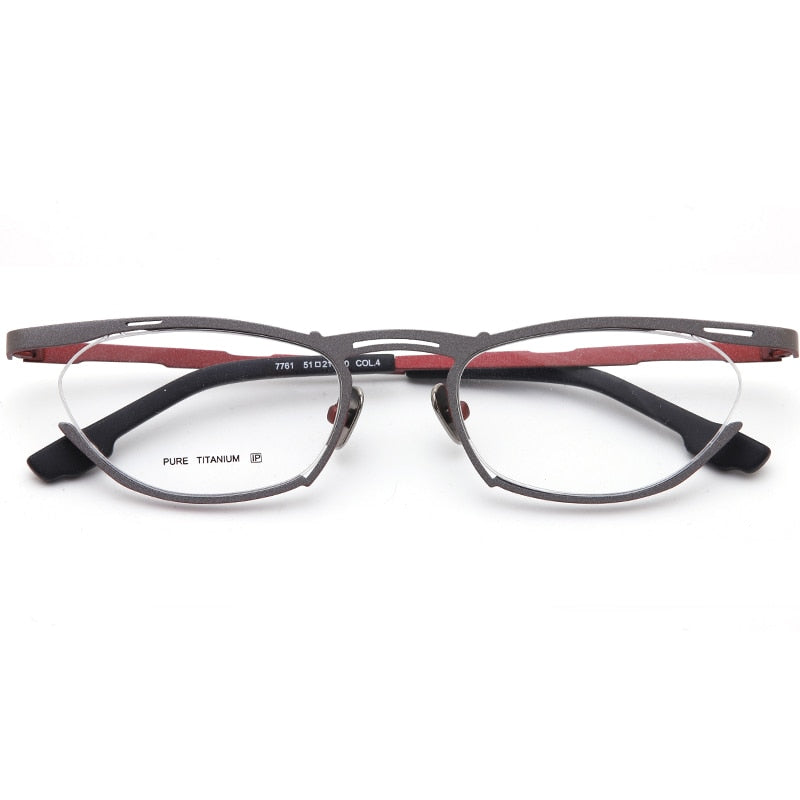 Muzz Women's Semi Rim Oval Cat Eye Titanium Eyeglasses 7761 Semi Rim Muzz C4  