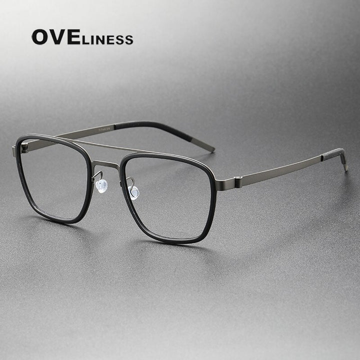 Oveliness Unisex Full Rim Square Double Bridge Titanium Eyeglasses 9708 Full Rim Oveliness Black gun  