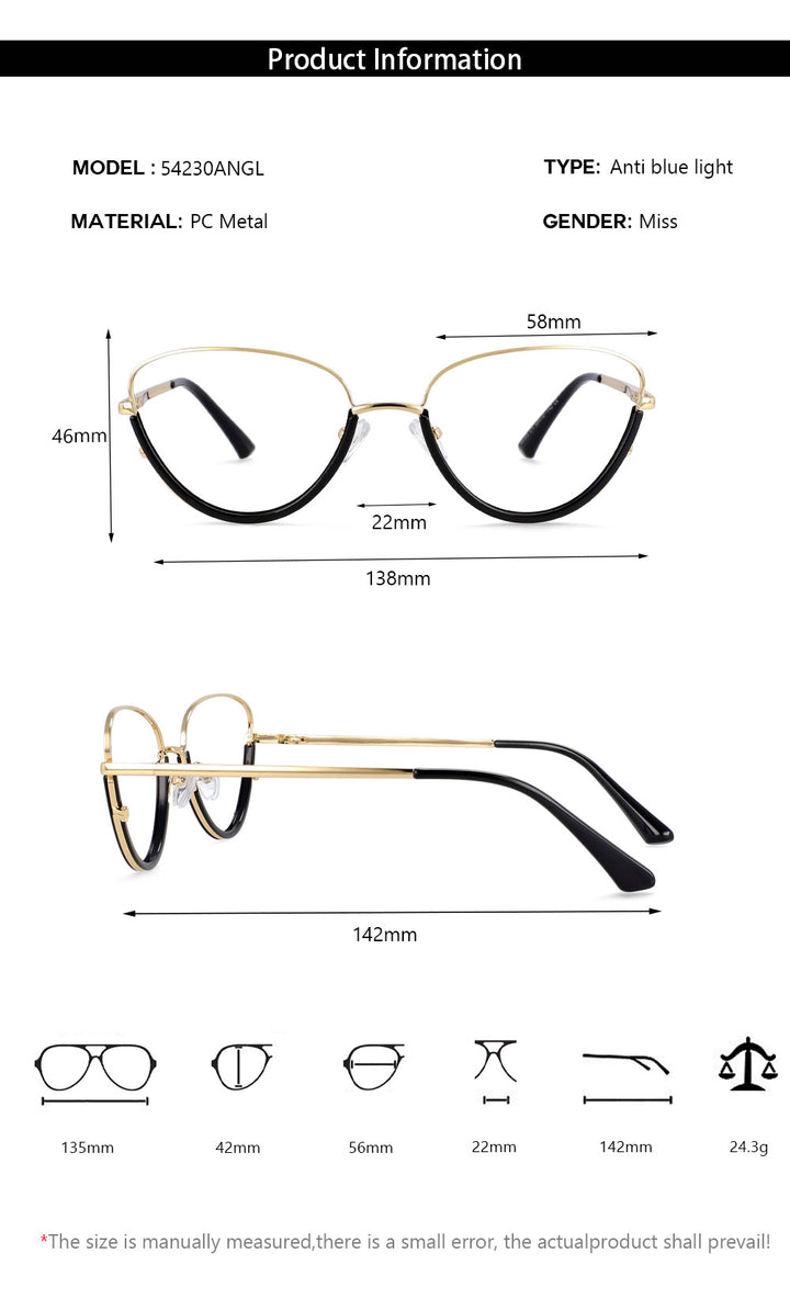 CCSpace Women's Semi Rim Cat Eye Tr 90 Titanium Frame Eyeglasses 54230 Semi Rim CCspace   