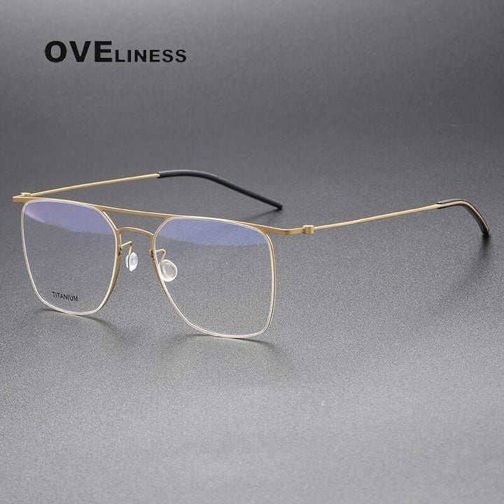 Oveliness Men's Full Rim Square Double Bridge Titanium Eyeglasses 5502 Full Rim Oveliness gold  