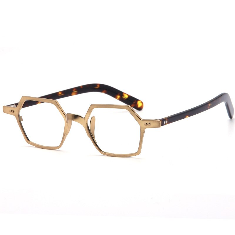 Muzz Men's Full Rim Irregular Square Brushed Titanium Acetate Frame Eyeglasses M70704 Full Rim Muzz Gold Brown  