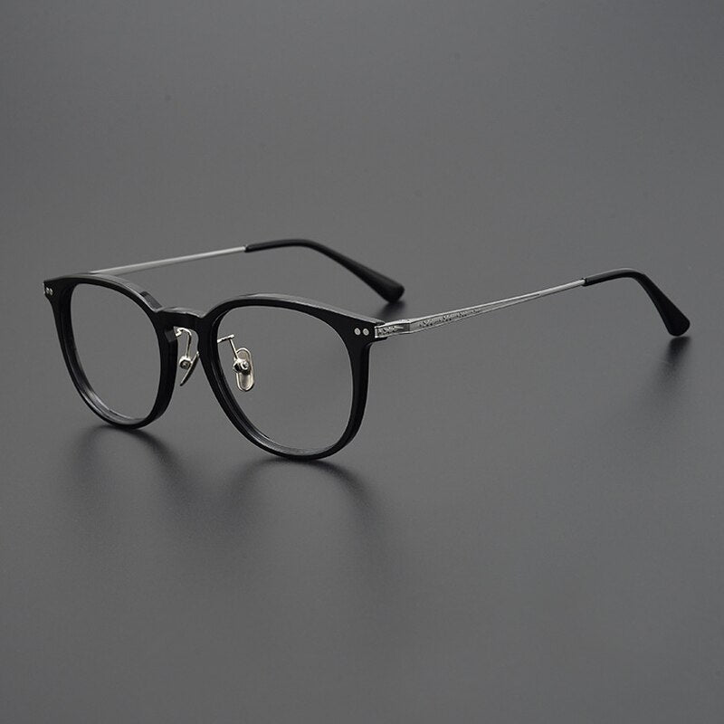 Gatenac Unisex Full Rim Round Square Titanium Eyeglasses Gxyj959 Full Rim Gatenac Black Silver  