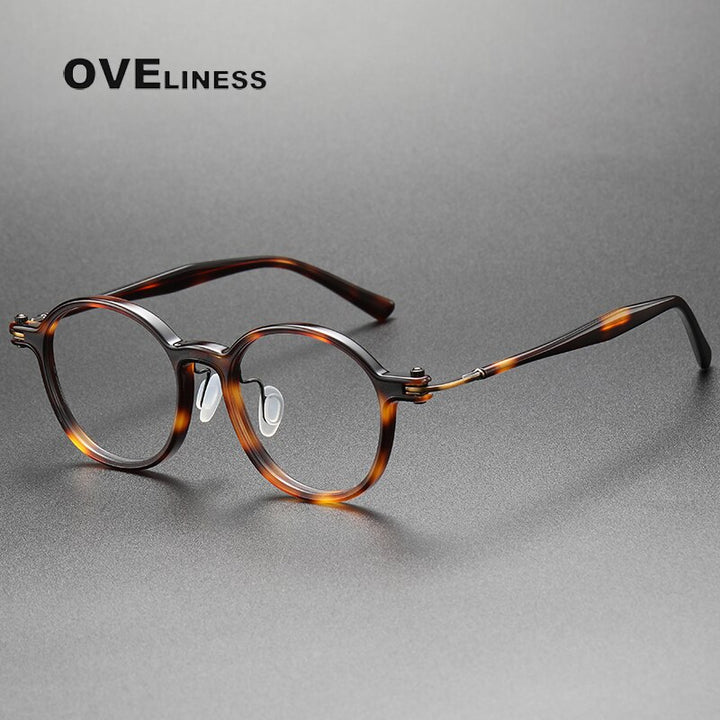 Oveliness Unisex Full Rim Round Square Acetate Titanium Eyeglasses 5883 Full Rim Oveliness tortoise  
