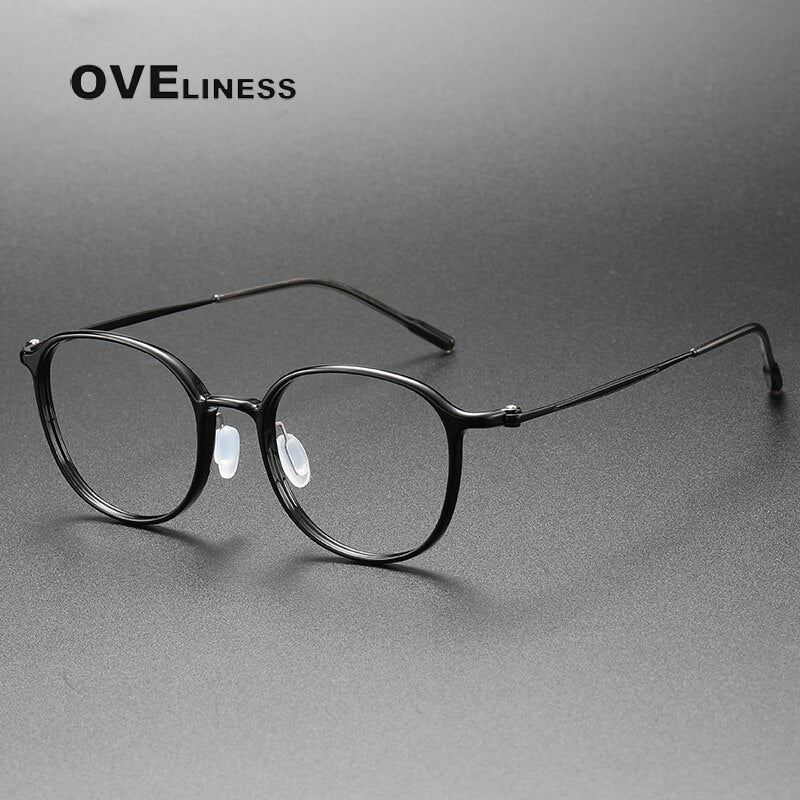 Oveliness Unisex Full Rim Round Square Acetate Titanium Eyeglasses 8633 Full Rim Oveliness black  