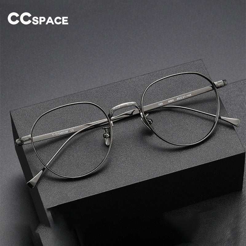 CCspace Unisex Full Rim Round Titanium Eyeglasses 55975 Full Rim CCspace   