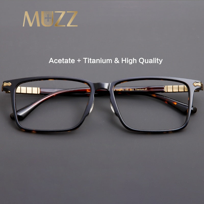 Muzz Men's Full Rim Square Acetate Titanium Eyeglasses 9632 Full Rim Muzz   