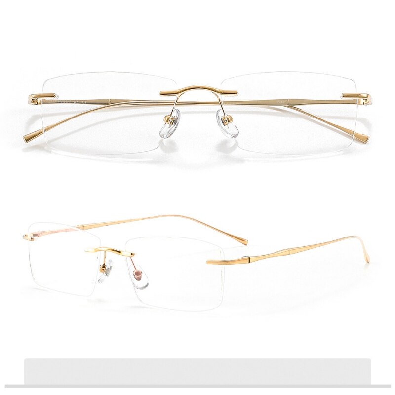KatKani Unisex Rimless Square Titanium Eyeglasses 632 Rimless KatKani Eyeglasses Gold  