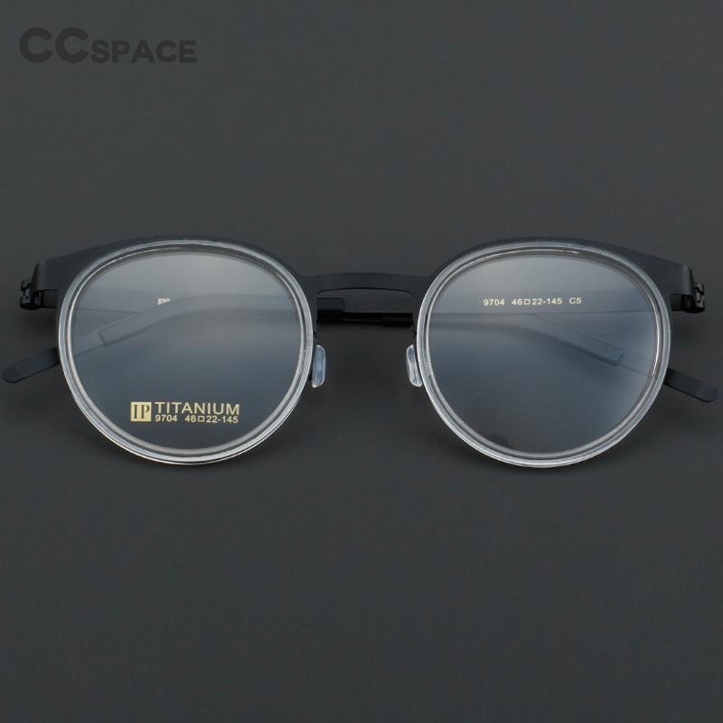 CCspace Unisex Full Rim Round Titanium Handcrafted Eyeglasses 55025 Full Rim CCspace   