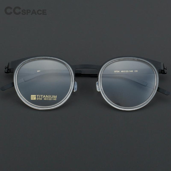 CCspace Unisex Full Rim Round Titanium Handcrafted Eyeglasses 55025 Full Rim CCspace   