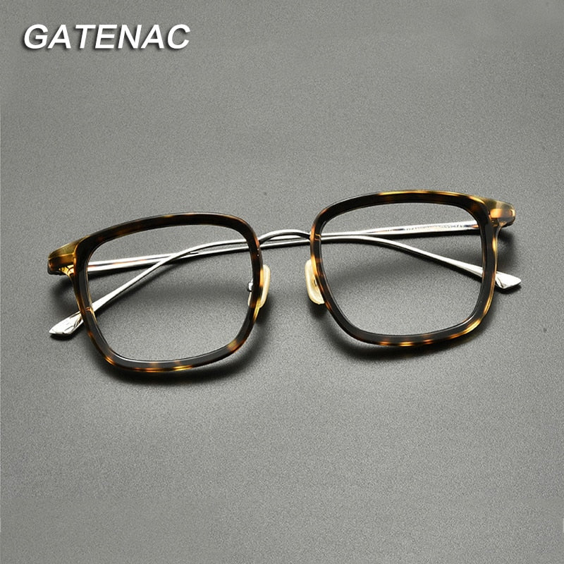 Gatenac Unisex Full Rim Square Titanium Acetate Eyeglasses Gxyj844 Full Rim Gatenac   
