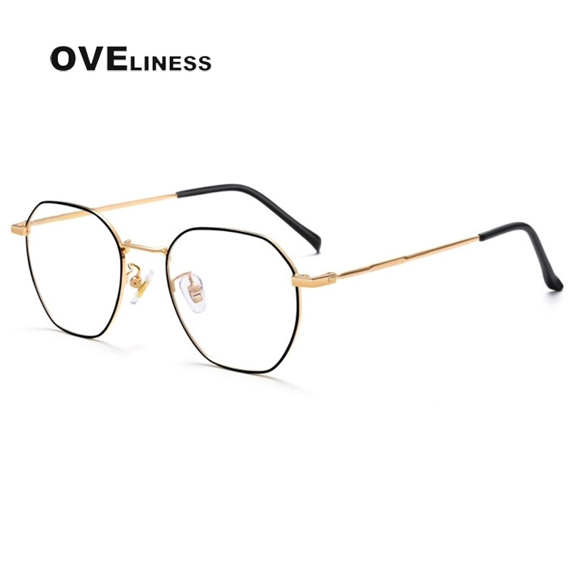 Oveliness Women's Full Rim Round Square Titanium Eyeglasses 2018 Full Rim Oveliness black gold  