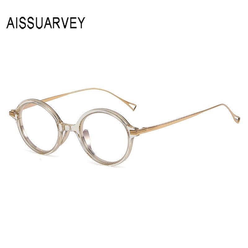 Aissuarvey Unisex Eyeglasses Small Round Acetate Titanium Ip Full Rim 12.2g Full Rim Aissuarvey Eyeglasses TRANSPARENT CN 