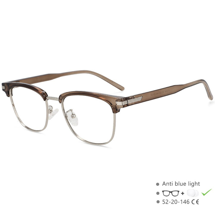 CCspace Unisex Full Rim Square Tr 90 Alloy Eyeglasses 55867 Full Rim CCspace China TeaSilver 