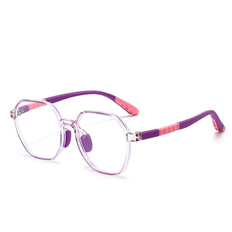 CCspace Unisex Youth Full Rim Polygon Tr 90 Silicone Eyeglasses 54667 Full Rim CCspace China Purple pink 