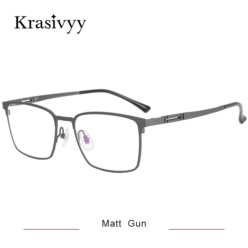 Krasivyy Men's Semi Rim Square Titanium Eyeglasses Semi Rim Krasivyy Matt Gun CN 