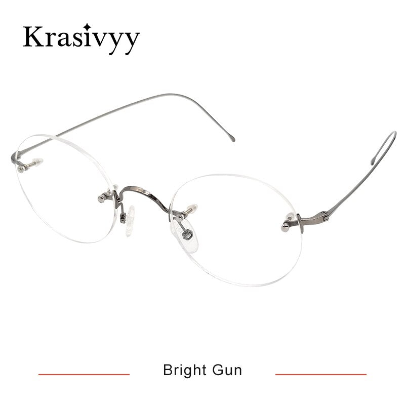 Krasivyy Women's Rimless Round Titanium Eyeglasses Kr8635 Rimless Krasivyy Bright  Gun CN 