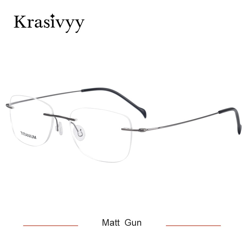 Krasivyy Unisex Rimless Round Square Screwless Titanium Eyeglasses Kr16009 Rimless Krasivyy Matt  Gun CN 
